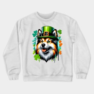 German Spitz in Leprechaun Hat for St. Patrick's Crewneck Sweatshirt